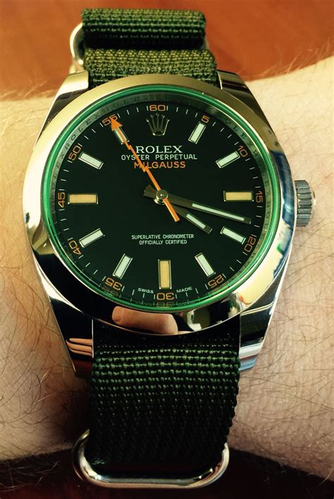 rolex milgauss with nato strap|rolex milgauss shield.